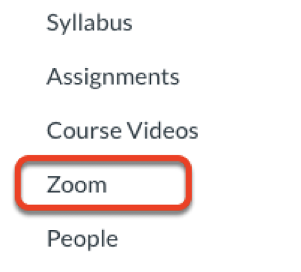 Canvas course menu, showing the Zoom menu selected