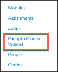 Panopto link in the Canvas course navigation menu.