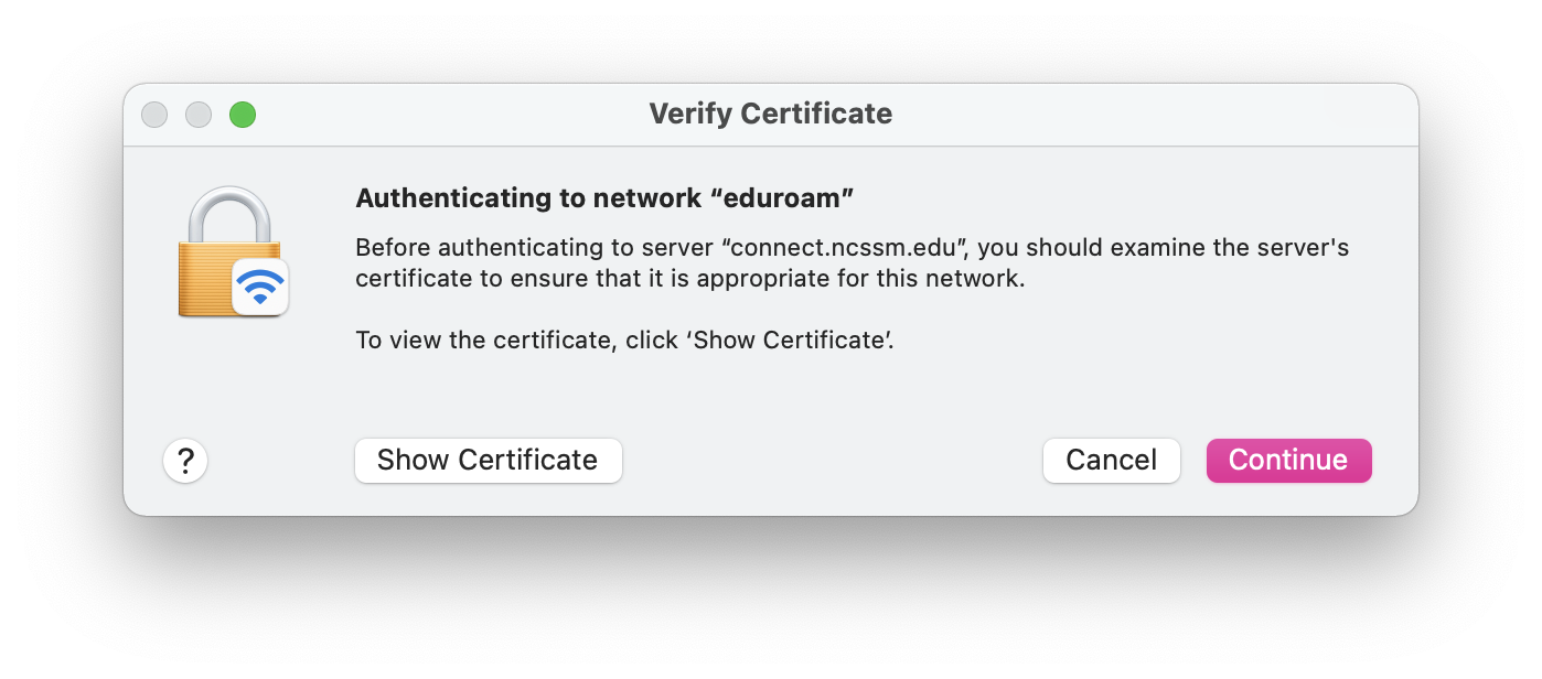 A verify certificate screen